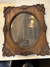 Antique Victorian Ornate Carved Wood Tabletop Picture Frame Oval Opening Rococo picture