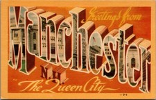 Greetings from Manchester NH Large Letter Linen Postcard The Queen City D-6 picture