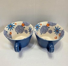 Set 2 Starbucks Coffee Company Mug Blue Ribbed 12oz Bright Floral Design 2007 picture