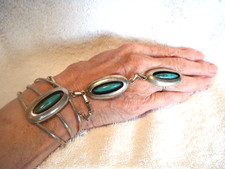 💕CECIL SANDERS NAVAJO STERLING & TURQUOISE SLAVE CUFF BRACELET & RING ST135 3PT picture