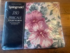 Vintage NIP Springmaid NO-IRON Luxury flat queen sheet NEW mauve pink Hibiscus picture