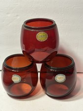 Vintage Lot 3 Ruby Red Dietz Railroad Barn Lantern Globes W/ Paper Labels Nos ? picture
