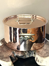 Stunning Antique French Hammered 12” Copper Stew / Stock Pot Pan Tin Unmarked picture