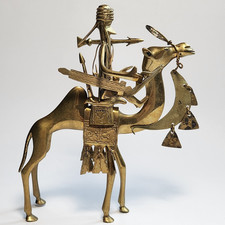 West African Tribal Art Sculpture Solid Brass Nomadic Saharan Warrior Vintage picture