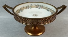 VTG MANNING BOWMAN FANCY FILAGREE PEDESTAL COPPER BOWL picture