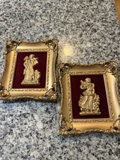 Vtg 3D Grecian Style Hollywood Regency Plaques On Velvet X2 Turner Mfg picture