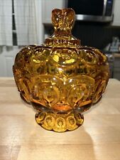 Vtg L.E. Smith Amber Moon and Stars 7.5” Glass Covered Lid Compote Candy Dish picture