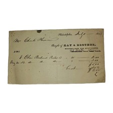 1843 Philadelphia Bookseller Receipt Kay & Brother Charles Plummer Octavo picture