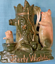 Antique Porcelain RARE Fairings PINK PIG Mother Washing Baby at Water Pump  4X4 picture