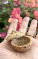 2 Vintage Miniature Carved Stone Trinket Bowls Lidded Box & Open Dish Home Decor picture