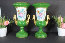 PAIR vintage french porcelain de couleuvre marked swan handle vases picture