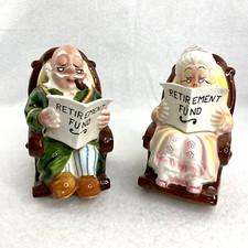 Vintage Lefton Retirement Fund Grandma & Grandpa Rocking Chair Piggy Bank Japan picture
