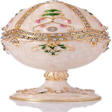 Bejeweled White Faberge Egg Hinged Metal Enameled Crystal Trinket box Classic picture