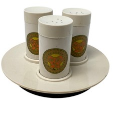Vintage Loma Industries Rotating Condiment Set Plastic Lazy Susan Spice Shakers picture