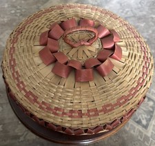 VTG Native American Ash Split Fancy Basket 13” Lg Lidded Wabanaki Mi’kmag 1940’s picture