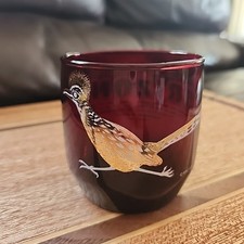 Vtg Arizona State Roadrunner Bird Ruby Red Gold Souvenir Juice Glass Made USA picture