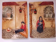 Vintage Challware 1936 R. Dell'Osso Mexican history wall plaques signed numbered picture