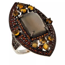Rarities Sterling Silver Gray Moonstone, Garnet & Citrine Statement Ring, Size 6 picture