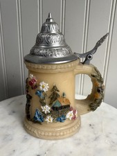 Vintage Johann Gunter Wax Stein Candle w/Pewter Lid Hand-Painted VTG Germany Tan picture