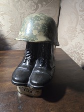 1975 Jim Beam Military Helmet Combat Boots Decanter 100 Months Whiskey EMPTY picture