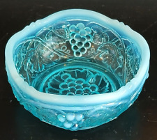 Opalescent Turquoise Blue Glass Embossed Grape Vine Bowl 3.75