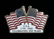 USA 250th Anniversary Commemorative Hard Enamel Lapel Pin Gold Tone Metal picture