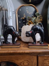 Vintage Ceramic Scaredy Black Cats On Books Halloween Bookends picture