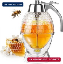 Honey Dispenser No Drip Glass 8 oz with Plastic Top, Beautiful Honeycomb Shaped picture