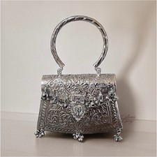 Rare Handmade Silver Brass Clutch - Mughal Empire Inspired picture