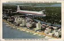 Delta C S DC 6 over Miami Beach Florida Hotel Row Linen Postcard picture