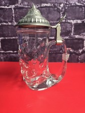 Hobnail Glass Viking Horn Beer Stein with Pewter Lid BMF N Made in West Germany picture