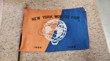 Vtg 1964-65 New York World's Fair Orange & Blue Unisphere Souvenir Desktop Flag picture