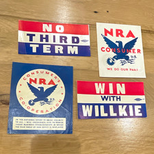 Lot of 4 Vintage 1930s 1940s NRA New Deal Wendell Willkie Political Labels picture