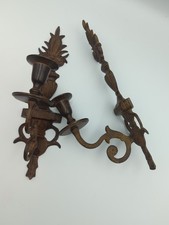 Pair Vintage Cast Bronze Wall Sconces Pineapple Candle Holders Hollywood Regency picture