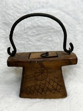 Rare VTG  MCM Art Hand Carved Wood W Metal Handle Tinderbox Purse Design Decor picture