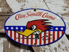 VINTAGE CLAY SMITH CAMS PORCELAIN SIGN OLD CAMSHAFT ENGINE RACE CAR PARTS AUTO picture