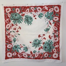Vintage Floral 1940s-1950s Cotton Tablecloth, Square Chrysanthemum Morning Glory picture
