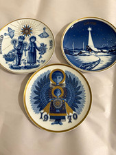 Santa Clara Lot of 3 Vigo Spain Porcelain Collector Plates Blue/White Gold Rim picture