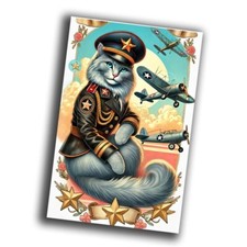 nice vintage cat Military aircraft pilot retro WW2 Photo Glossy 4*6 in T41 picture