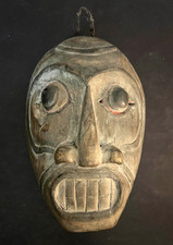 INDONESIAN-SUMATRAN SHAMAN MASK Vintage Hand Carved Antique BATAK Wood Folk Art picture