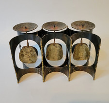 MCM Brutalist Stylized 3 Candles Candleholder Bronze & Brass Finish Metal Art picture