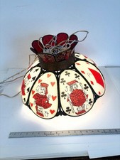 Vintage MCM Playing Card Swag Lamp Light Ruby Red Glass Crown Poker Game Room picture