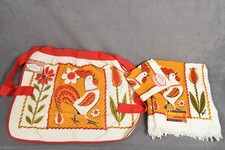 VTG SET 3 NOS ROYAL TERRY ROOSTER KITCHEN DISH TOWEL FRINGE APRON CANNON picture