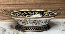 Vintage Hua Rong Tang Zhi Porcelain Brass Footed Bowl Chinese Floral 8.5 picture