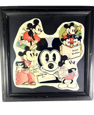 Antique Disney - Mickey Birthday Card Collage - 1930s - Framed - Retro Display picture