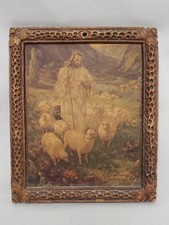 Vintage Warner Sallman The Good Shepherd in Ornate, Rustic Wooden Frame 1943 6x5 picture