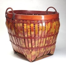 Mid-Century Split Red Tortoise Bamboo and Rattan Chinese Basket picture