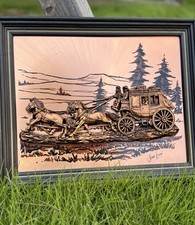Vintage 1976 Detailed 3D Copper Stagecoach Wall Art Signed By Artist John Louw picture