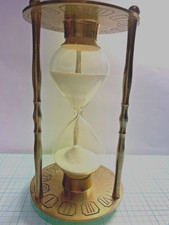 VINTAGE brass HOURGLASS 7” tall fine white sand ROMAN NUMERALS Father Time wings picture