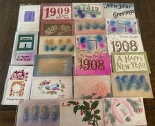 ~Lot of 21 Antique NEW YEAR'S~AIRBRUSHED~Velvet~1900's~Postcards-in sleeves~r492 picture